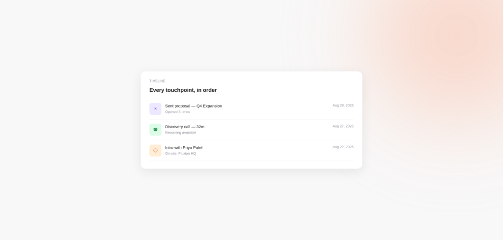 Contact timeline showing emails, calls and Moves