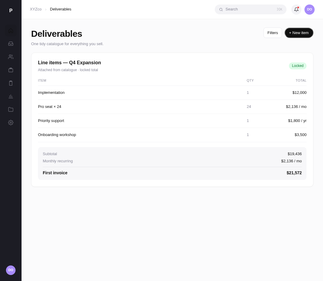 Deal line items with calculated total