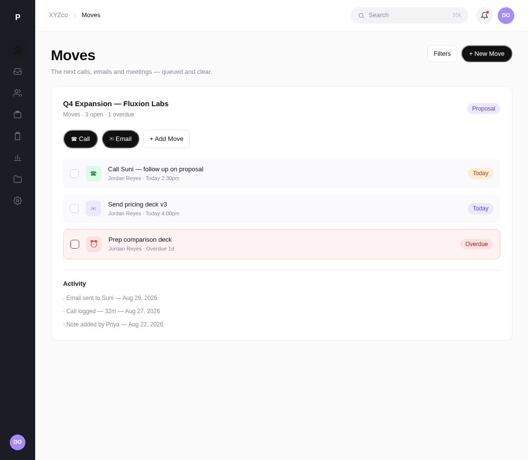 Deal record with Moves card